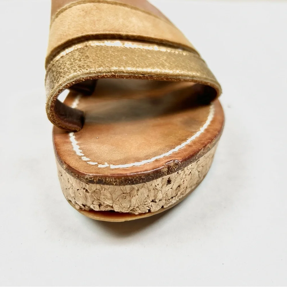 K.Jacques Gold and Tan Wedge Sandals